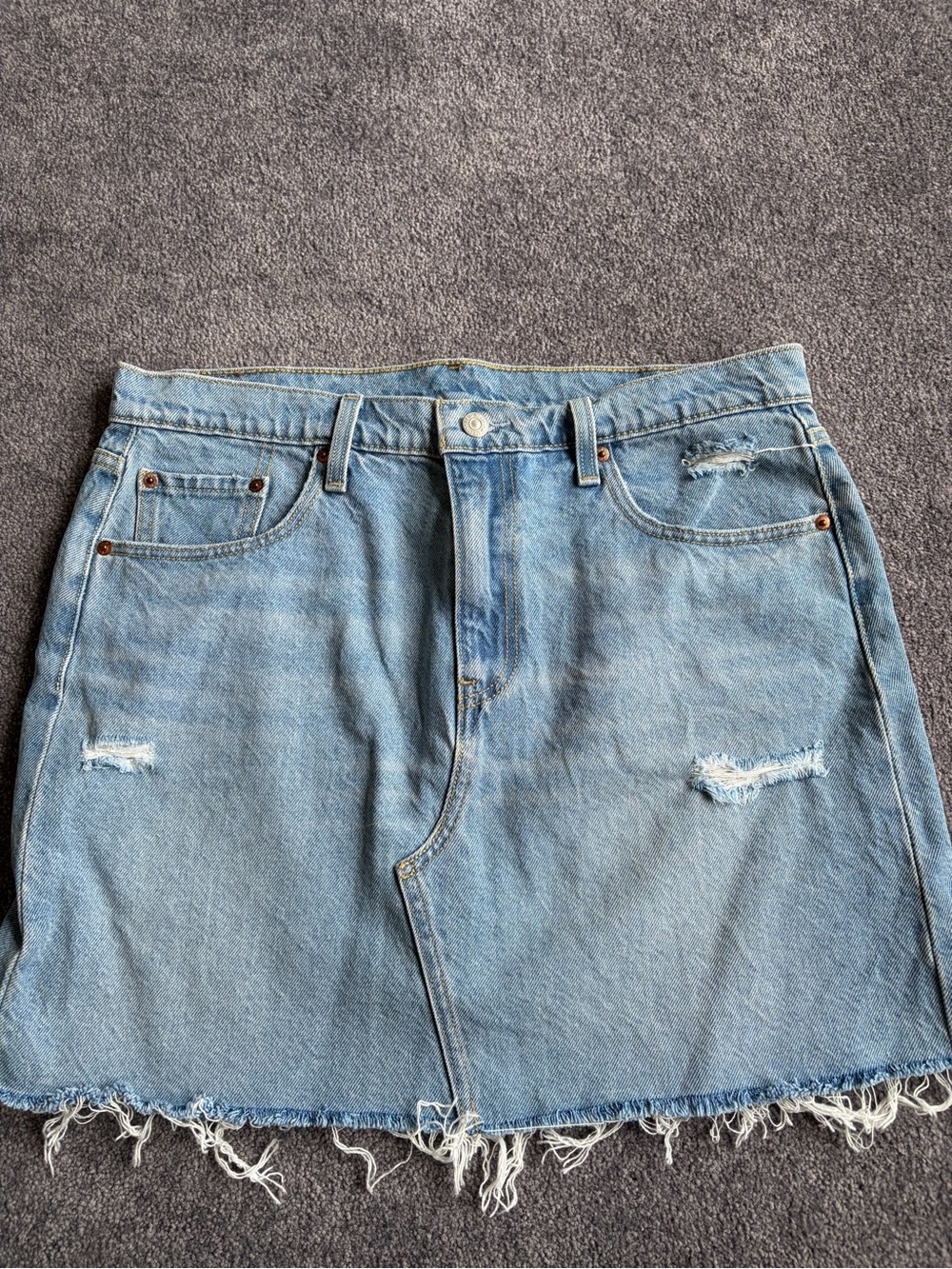 Levi's Light Blue Distressed Denim Mini Skirt with Frayed Hem